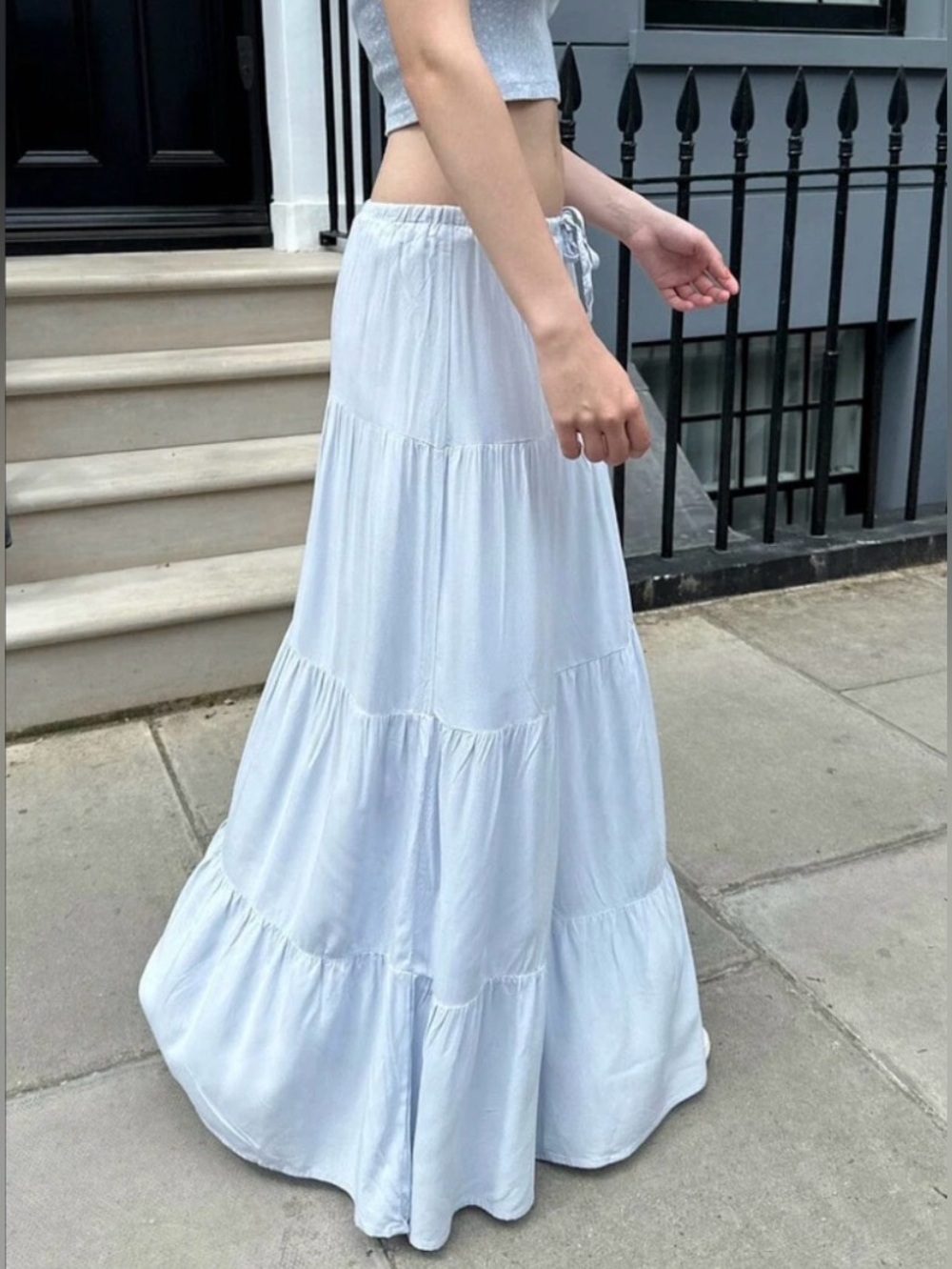 Brand Melville Tiered Maxi Skirt in Light Blue